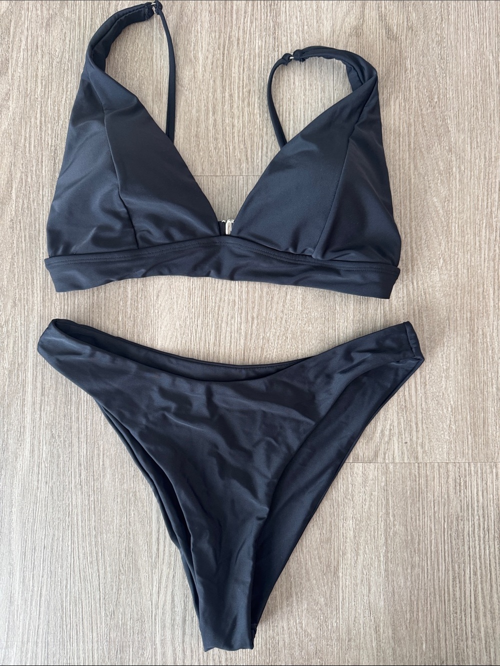 Classic Black Women's Bikini Set - Triangle Top & High-Cut Bottom